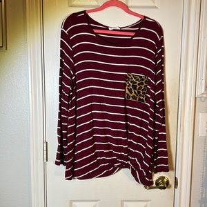 Maroon, striped, cheetah print pocket, long sleeved pocket
